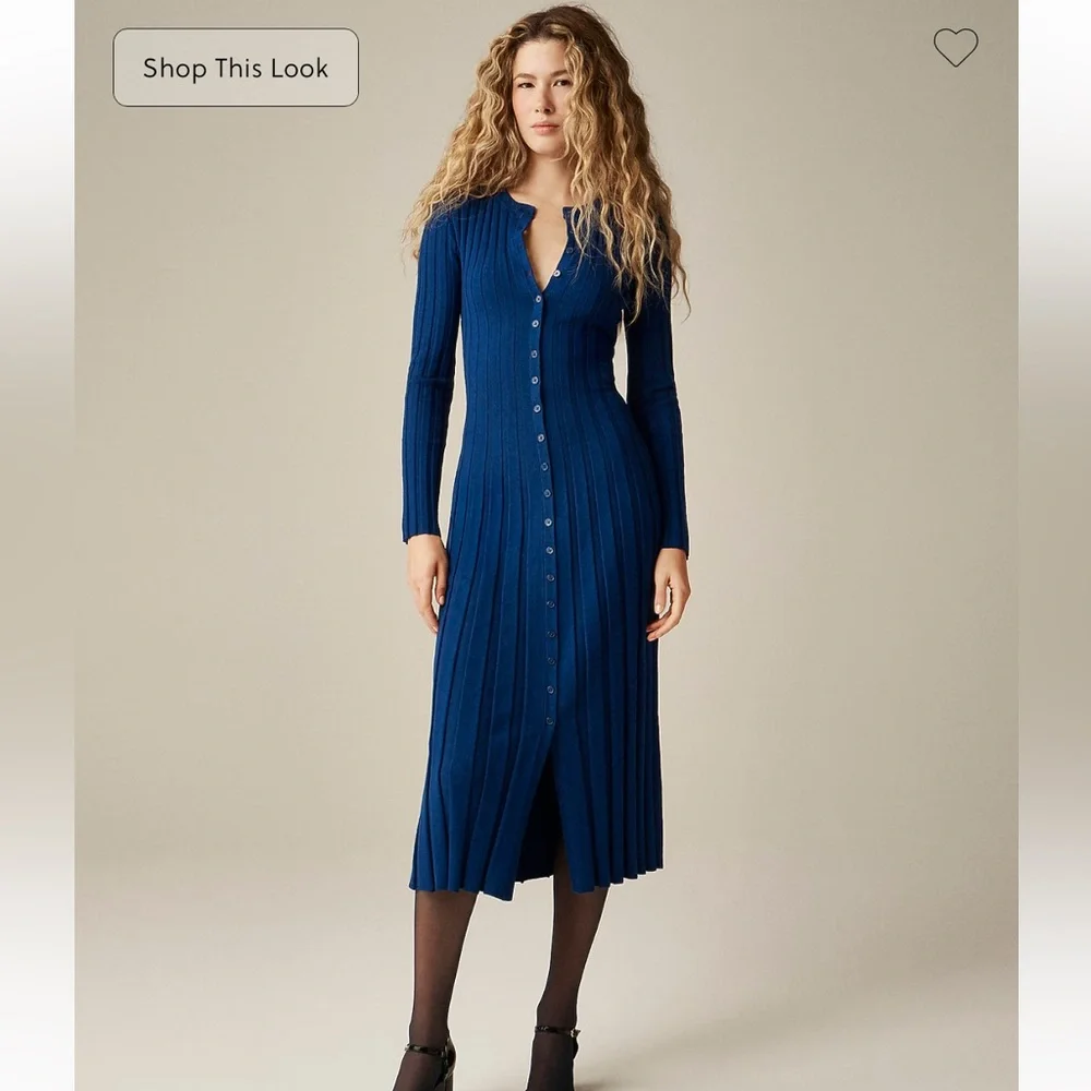 💕 NWT J. Crew Wide Ribbed Button Up Sweater Dress in Marino Wool Blend
